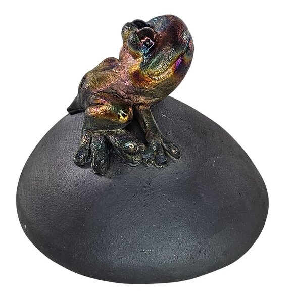Vintage Van Hooser Raku Pottery Frog Sculpture Signed - Picture 1 of 8